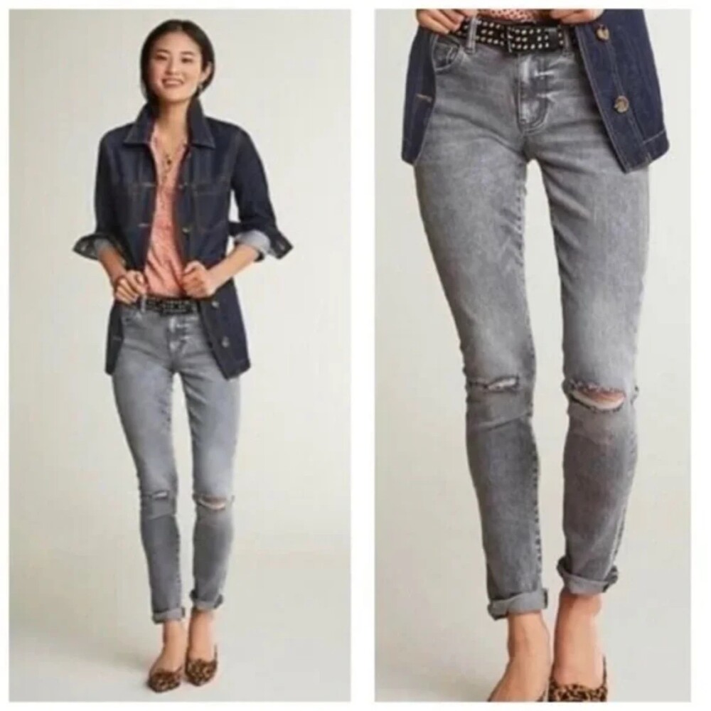 Cabi high skinny distressed jean gray blue size 2